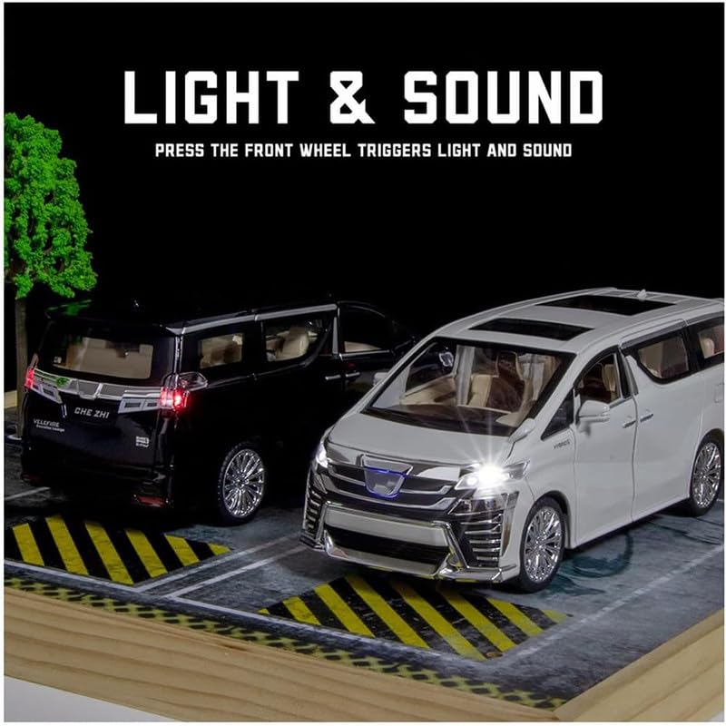 Image of PINQUE Kids New Car 1:32 Alphard Diecast Alloy Metal Pull Back Car with Openable Doors Music Sound and Light Vehicle Toy Car for Boys (Black)