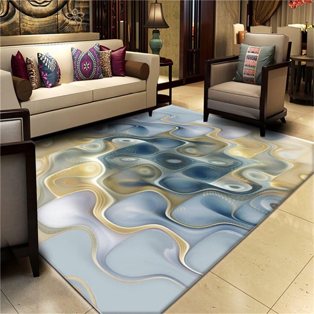 Tapis arc en ciel bleu 70x140cm abstrait et antidérapant pour descente de lit
