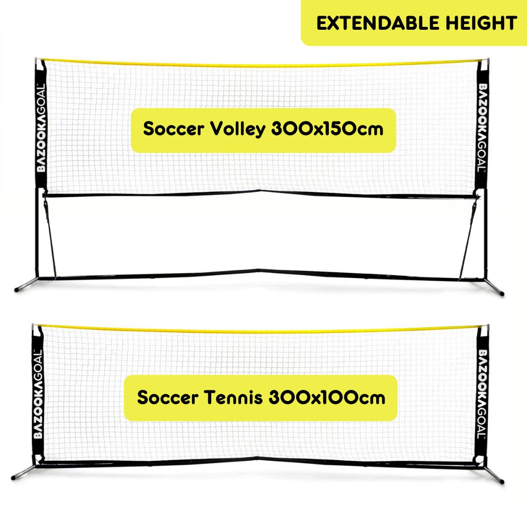BazookaGoal Tennisnetz 300x100cm Komplettset - verstell- und zusammenklappbar - Volleyballnetz für Kinder und Erwachsene - ausziehbar-und faltbar -Tennis - Volleyball - Badminton Netz - Hohe Qualität