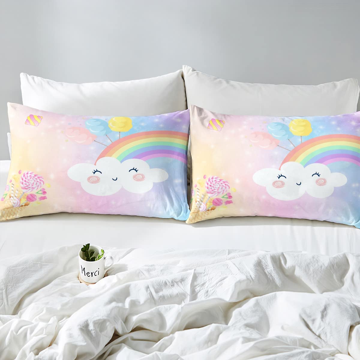 Trapunta Glitterata Arcobaleno A Stelle – Set Biancheria Letto Per Ragazzi E Ragazze, Morbida Microfibra, Taglia Unica 135x200 Cm