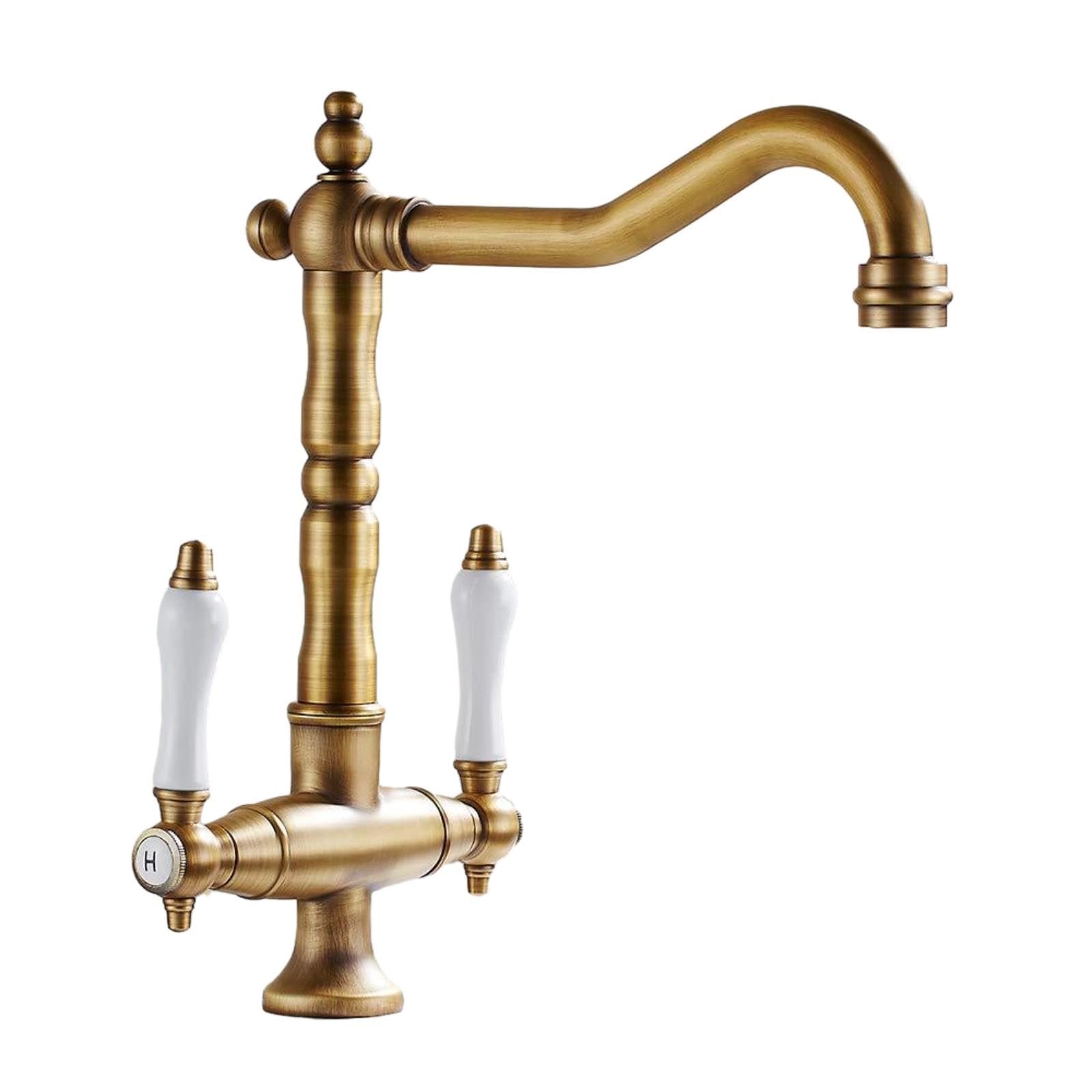 Kitchen Faucet Double Handle Hot and Cold Copper Vegetable Sink Dishwashing Basin Swivel Bronze