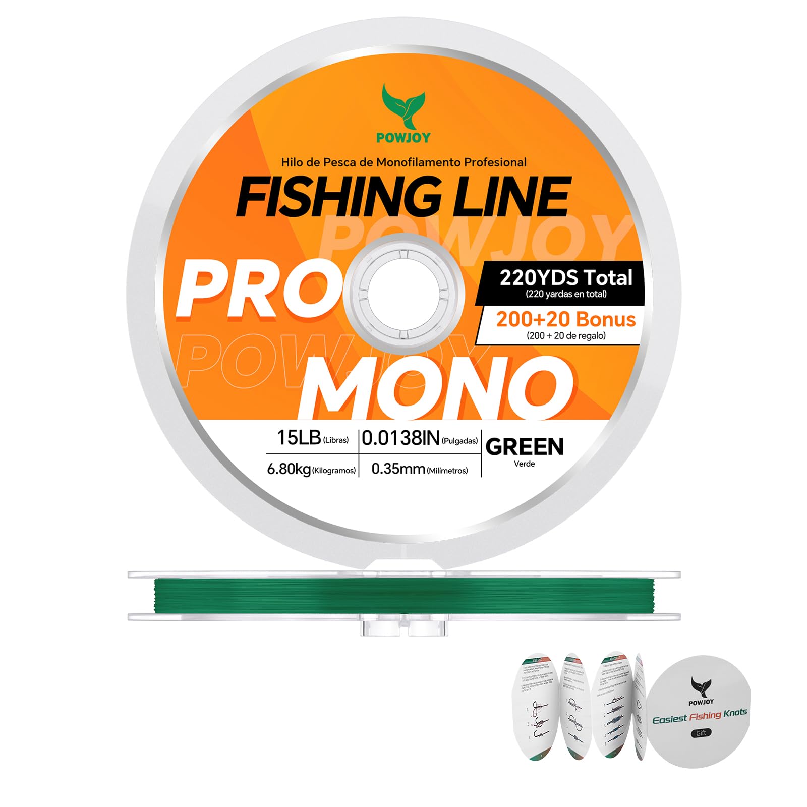 Monofilament Fishing Line with Knot Guide Cards for Beginners to Pro