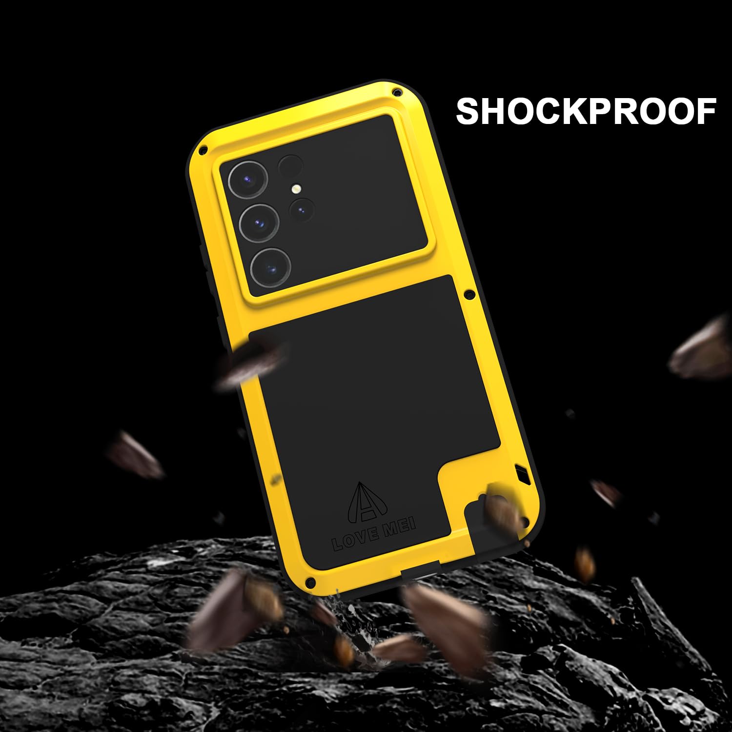 LOVE MEI Custodia per Galaxy S24 Ultra 5g, [senza pellicola protettiva in vetro] robusta cover rigida resistente, antiurto, antipolvere, custodia in silicone metallico per Samsung S24 Ultra giallo