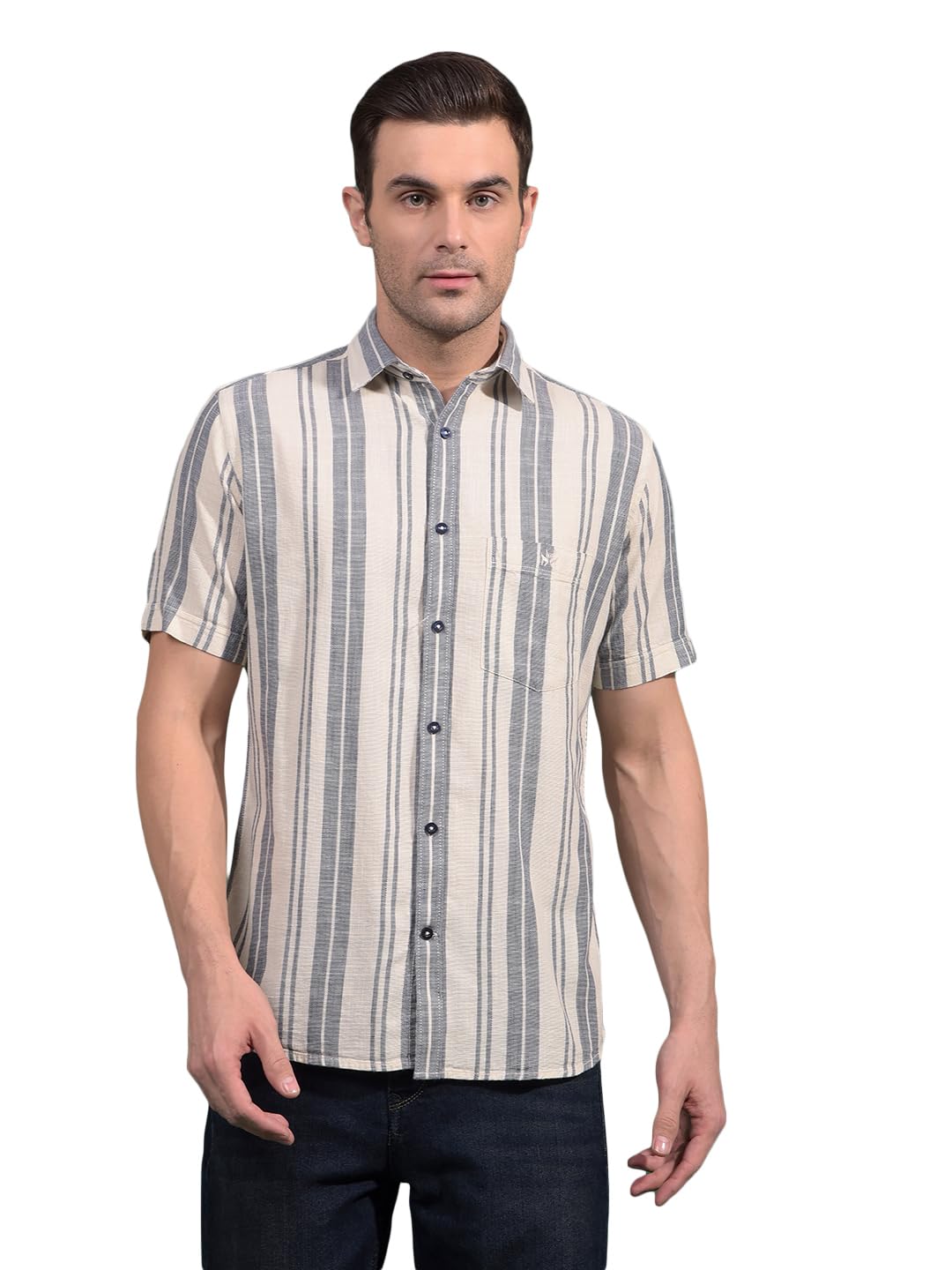 Crimsoune Club Men's Blue Vertical Stripes 100% Cotton Shirt-image-26