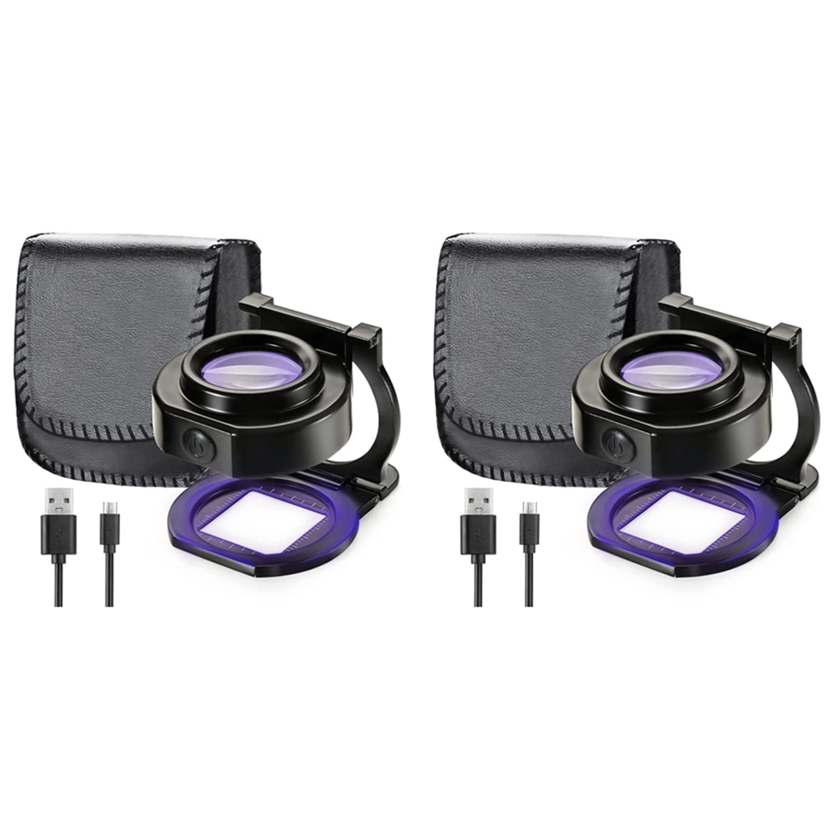 Jnchdghwa 2Pcs 25X Loupe Magnifier with 6 Light, USB Three-Folding Desktop Portable Metal Eye Loupe Scale Sewing Magnifying Glass