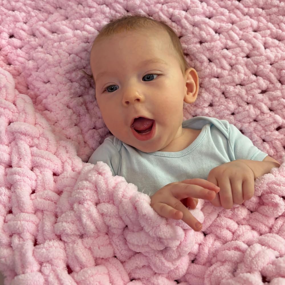 Anfänger-Bastelset - Easy Loop Garn Baby Decke Kit für Erwachsene & Kinder, DIY Armstrickset mit weichem Chenille-Garn, perfektes handgemachtes Geschenk (Blau)