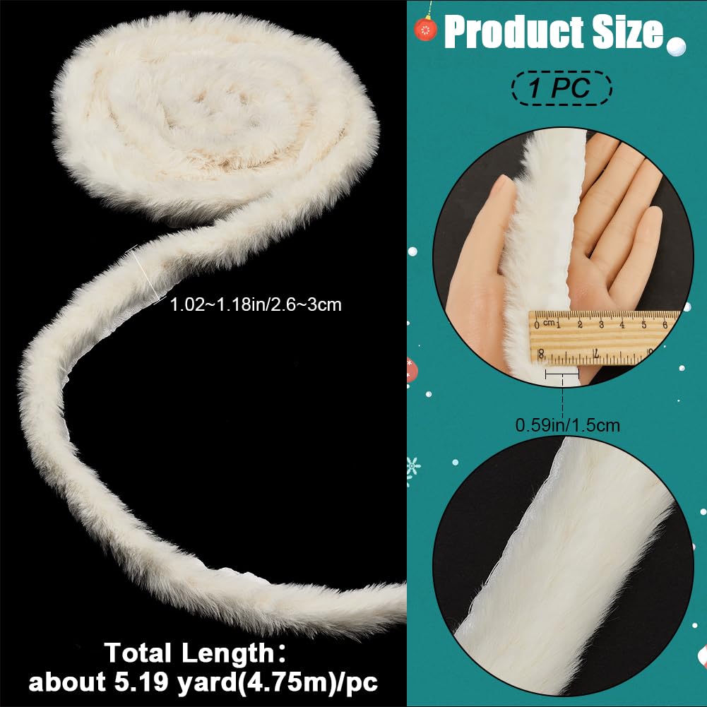 GORGECRAFT 4.75m x 3cm Artificial Rabbit Fur Trim Beige Fluffy Faux Fur Strips Christmas Faux Fur Furry Craft Ribbon Costume Material Trimming for Christmas Tree Garlands Capes Hats Sewing Edging - Image 2