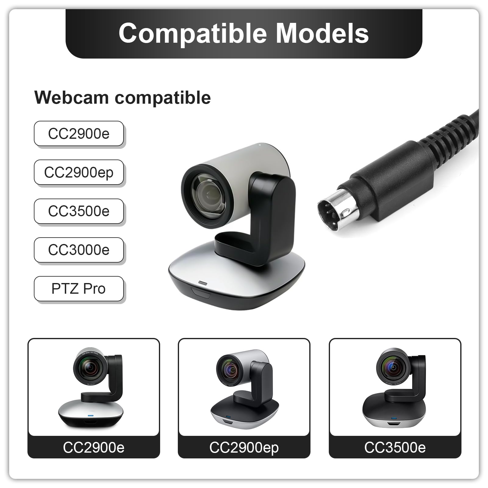 Zapasowy kabel zasilający USB do kamery internetowej Logitech PTZ Pro / CC2900e 2900ep CC3500e 3000e Webcam 3,5 m