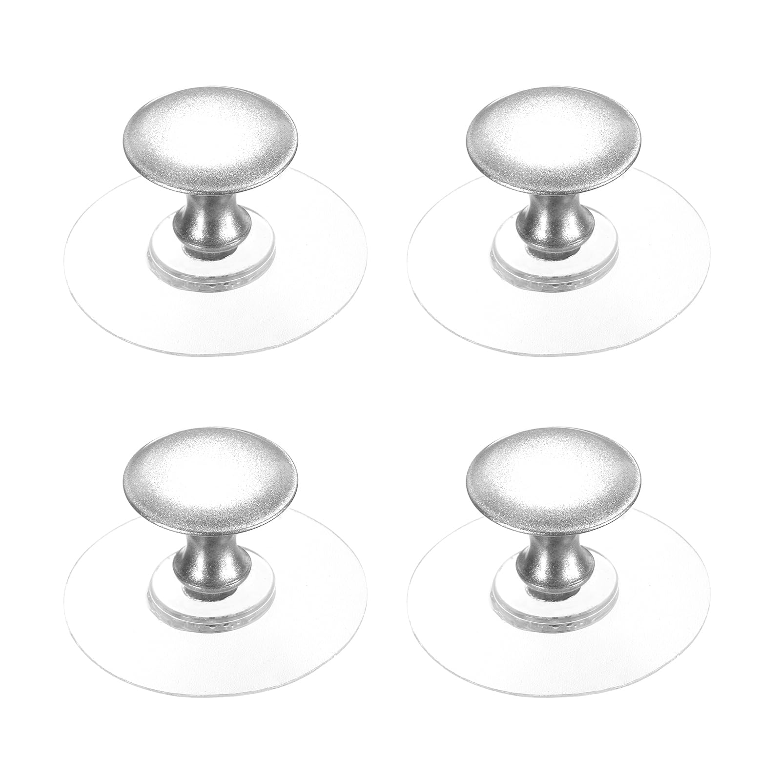 sourcing map 4 Pack Adhesive Cabinet Knobs, Stainless Steel Stick on Drawer Knobs, Round Self-Stick Instant Cabinet Handle Pulls for Window Wardrobe Cupboard Drawer Closet, Silver/Clear
