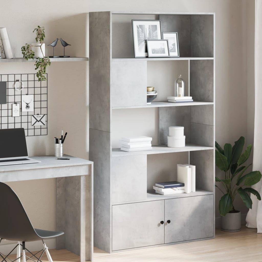 Regał na książki, szary betonowy, 100 x 36 x 189 cm, materiał drewnopochodny, uniwersalny organizer do przechowywania książek, dekoracji, akt, może być używany jako ścianka działowa