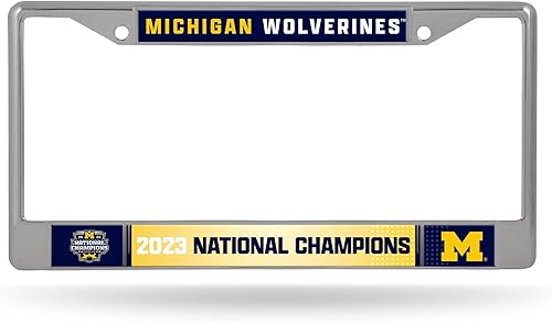 Rico Industries NCAA Michigan Wolverines 2024 CFP National Champions - Marco cromado de 12 x 6 pulgadas con insertos de calcomanías, accesorio para