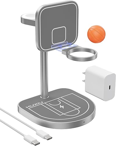 KU XIU X85 - Estación de carga 3 en 1 de 3 puntos para Apple, soporte de cargador inalámbrico magnético de aleación de aluminio con mini baloncesto disponible en Yaxa Costa Rica