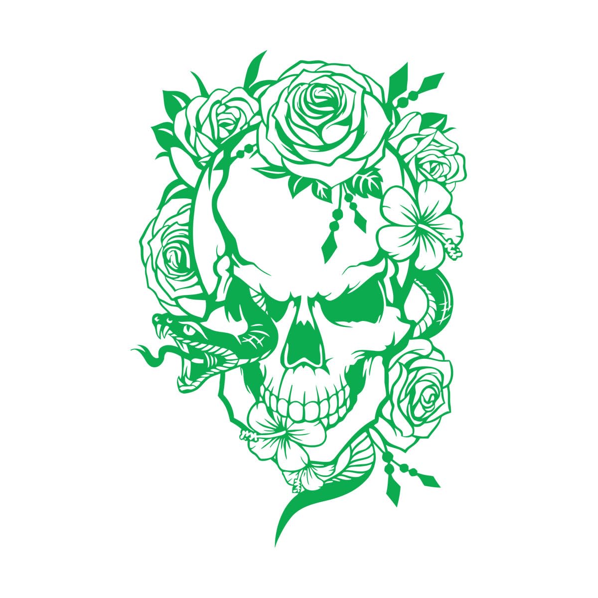 Creative Design Skull Snake and Flowers Vinyl Wall Sticker Day of The Dead Wicca Tattoo Studio Decor Decals Removable Mural Extra Large - 90x132cm