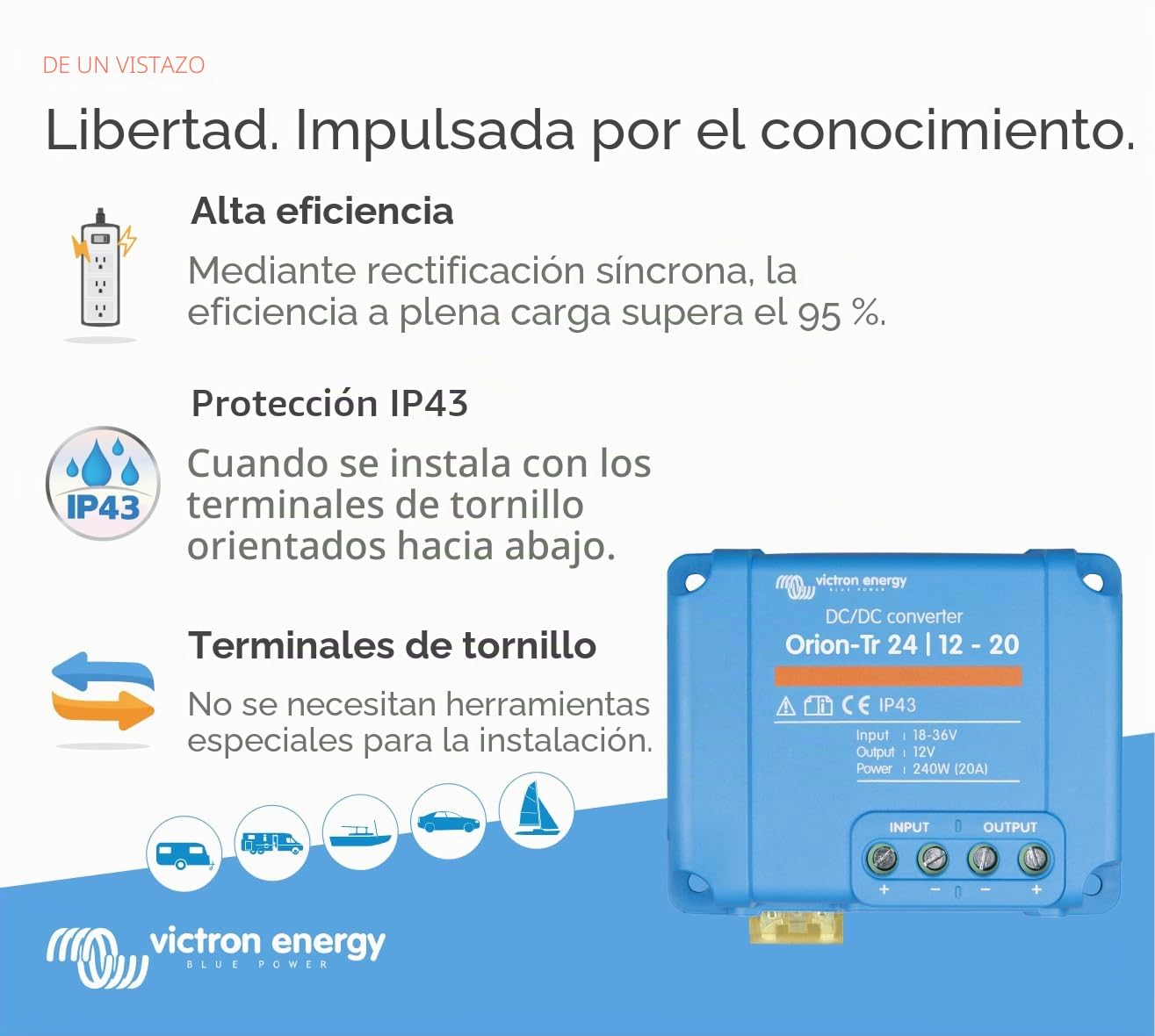 Victron Energy Orion-Tr IP43 24/12-Voltios 20 amperios 240-Watt Convertidor de CC a CC No aislado, Retail