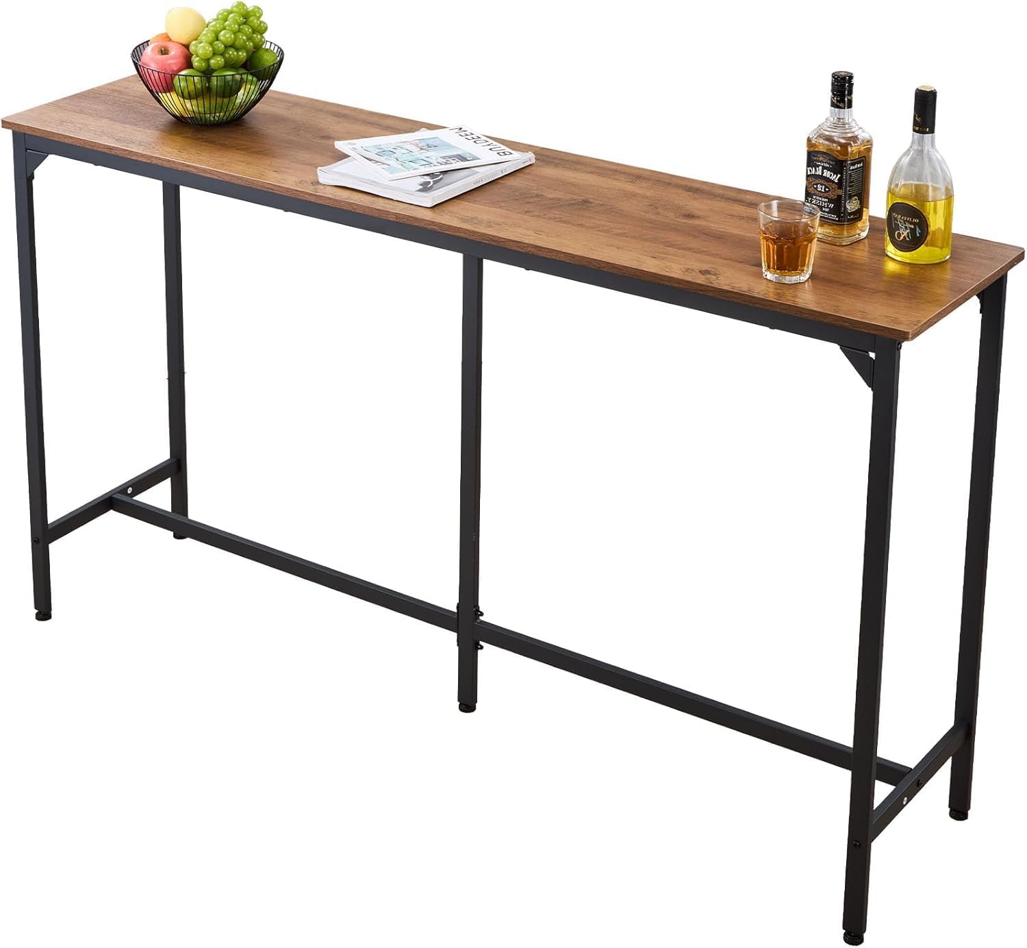 Jiya MART Solid Wood Bar Table for Home | Wooden Top Bar Table with Metal Frame for Kitchen, Dining, Home Bar, Cafe & Balcony (Natural Finish)-image-12