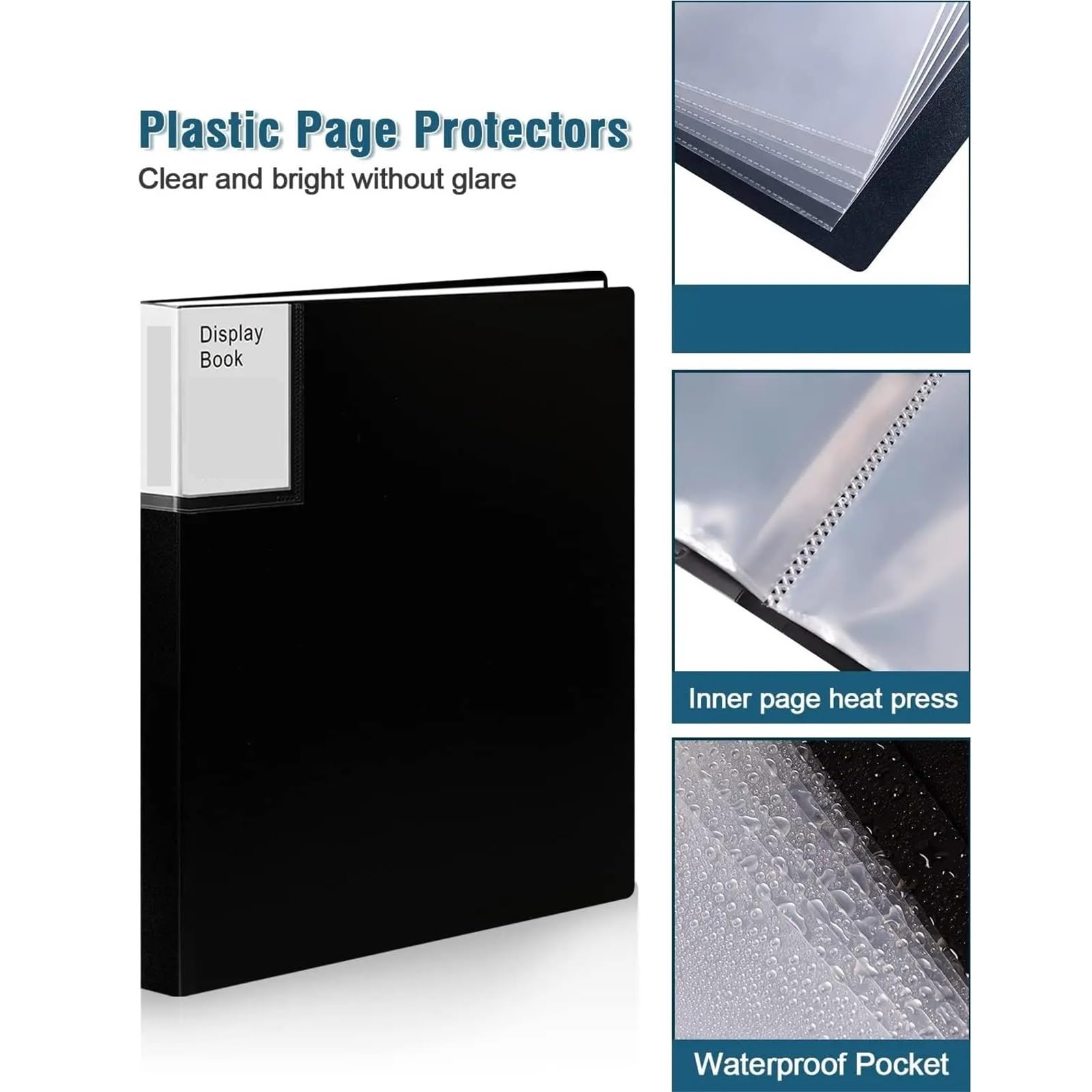 Cartelle portfolio nere da 4 pezzi con buste in plastica, 9x12 pollici, 30 tasche for la visualizzazione delle opere d'arte per Casa, Ufficio