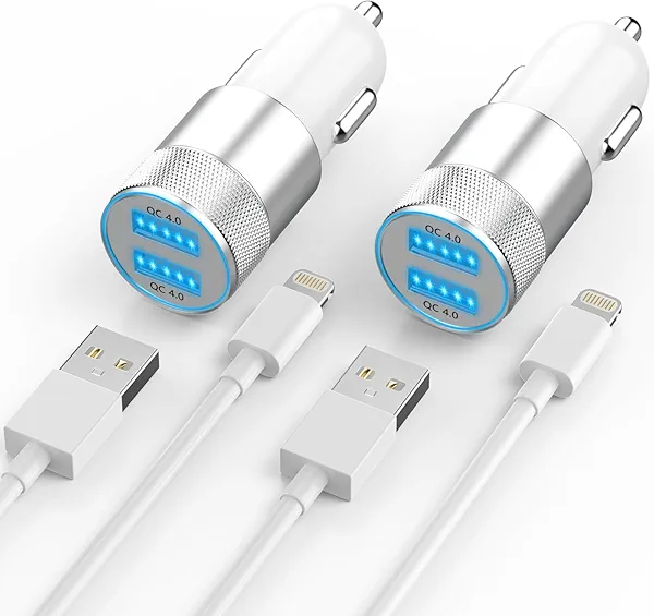 [Apple MFi Certified] iPhone Fast Car Charger, Dual USB A Rapid Car Charger with 2x3Ft Lightning Cable Cord Compatible for iPhone 14/13/12/11/Pro Max/XS/XR/X/8 Plus/7/SE, iPad, Airpods
