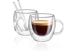 Coffee Mugs Set of 2, 5oz Double Wall Glass Coffee Cups