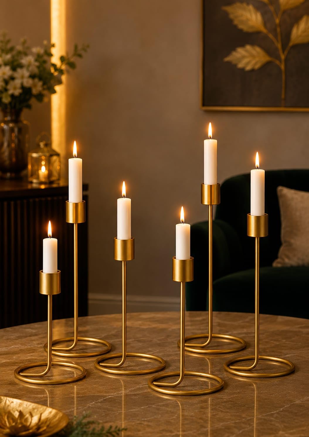 Candle Stand Set of 3 Gold Metal | Decorative Candles Holder for Home Decor, Table Centerpiece, Living Room, Dining Area, Wedding Decoration, Festival Decor, Gift Item-image-49