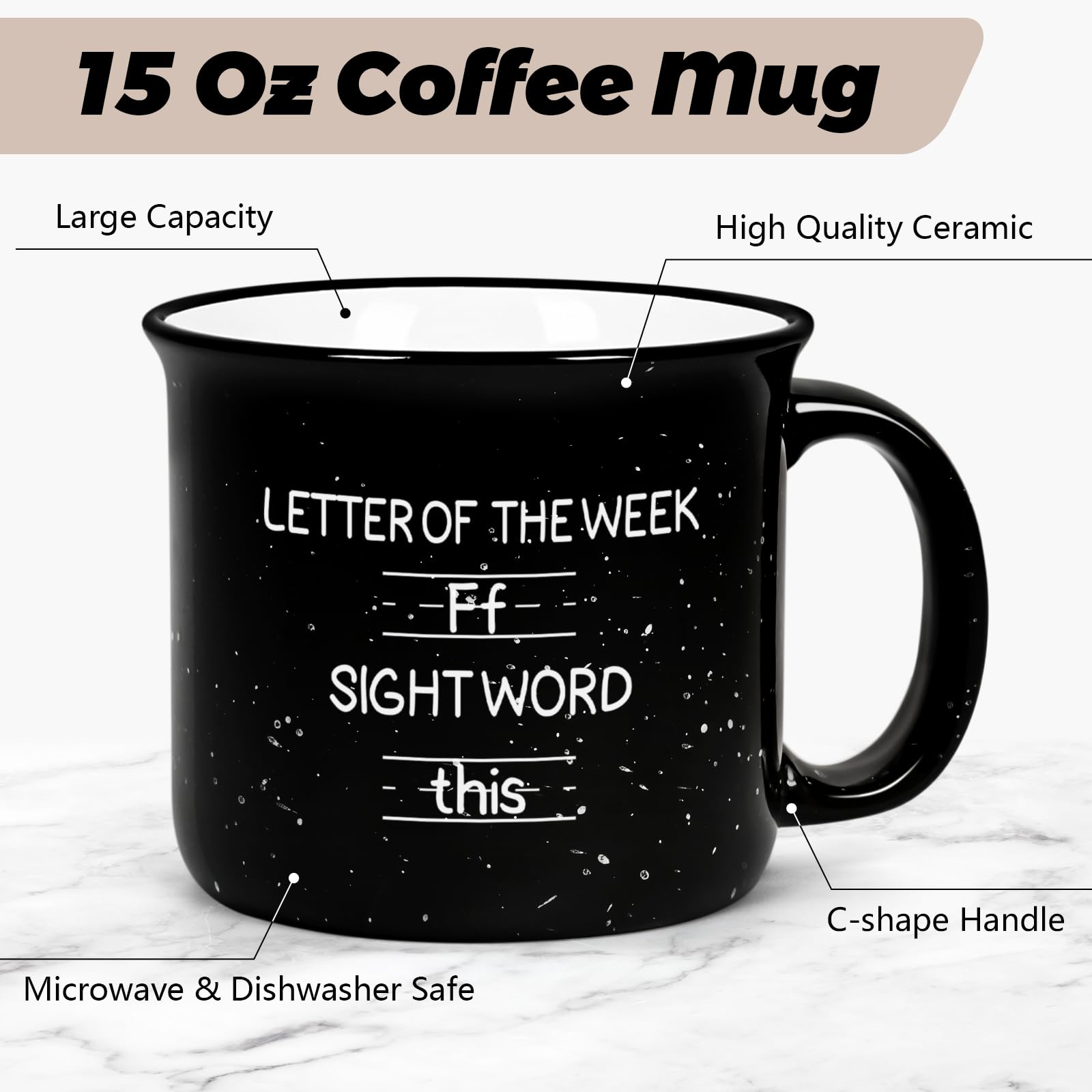 Cabtnca Teacher Appreciation Gifts for Women Men, Funny Sight Word Coffee Mug 15 Oz, Male Teacher Appreciation Gift Birthday White Elephant Christmas Gift for Teacher, Black