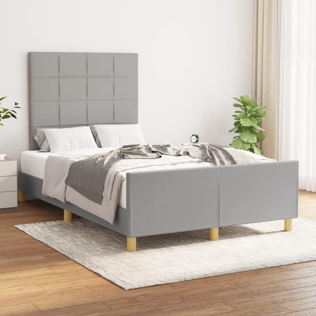 Hothingwell Telaio Letto Grigio Chiaro 120x190 Cm Tessuto | Testina regolabile, gambe robuste, doghe in compensato, supporto posteriore per lettura