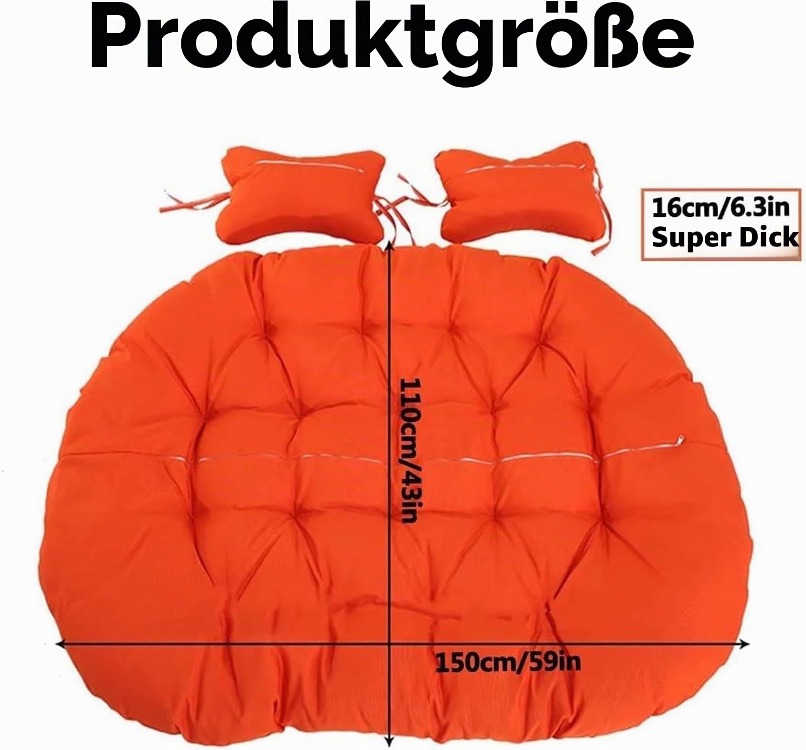 Sitzkissen für 2-Personen-Hängemattenschaukelstühle, Ersatzkissen für Doppelsitzer-Eierstuhl, wasserdichte 2-Sitzer-Kissen für Hängekorbstühle, Nur Kissen(F,150 * 110cm/59 * 43in)