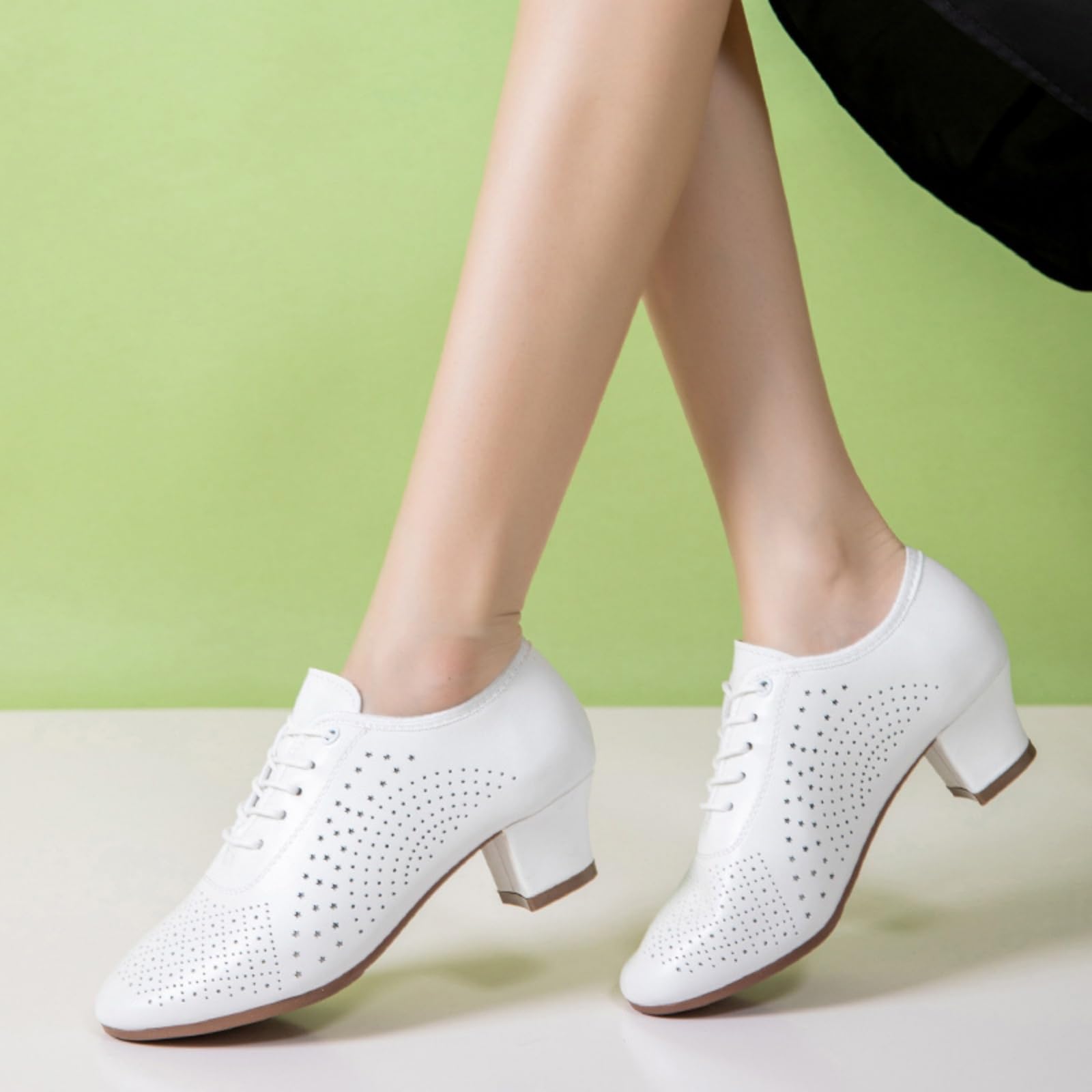 Zapatos Baile Latino Mujer Zapatos Modernos de Salón con Cordones Tacón Bajo de Cuero Transpirables para Bodas Y Fiestas