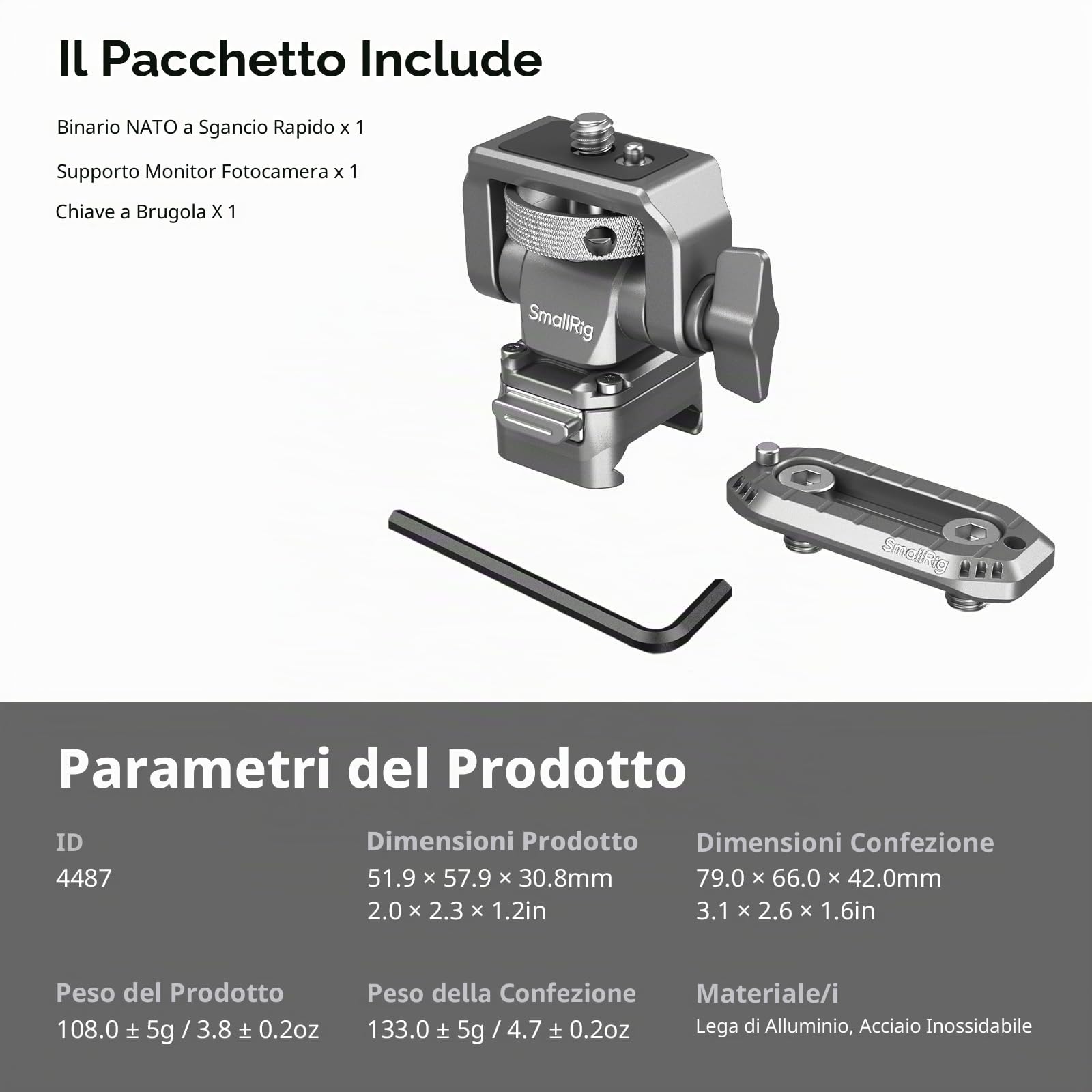 SMALLRIG Supporto per Monitor a Sgancio Rapido con Binario NATO, Supporto per Monitor da Campo, Girevole a 360° e Inclinazione a 160° Regolabile, Carico Utile Massimo 2,5 kg, HawkLock H21-4487