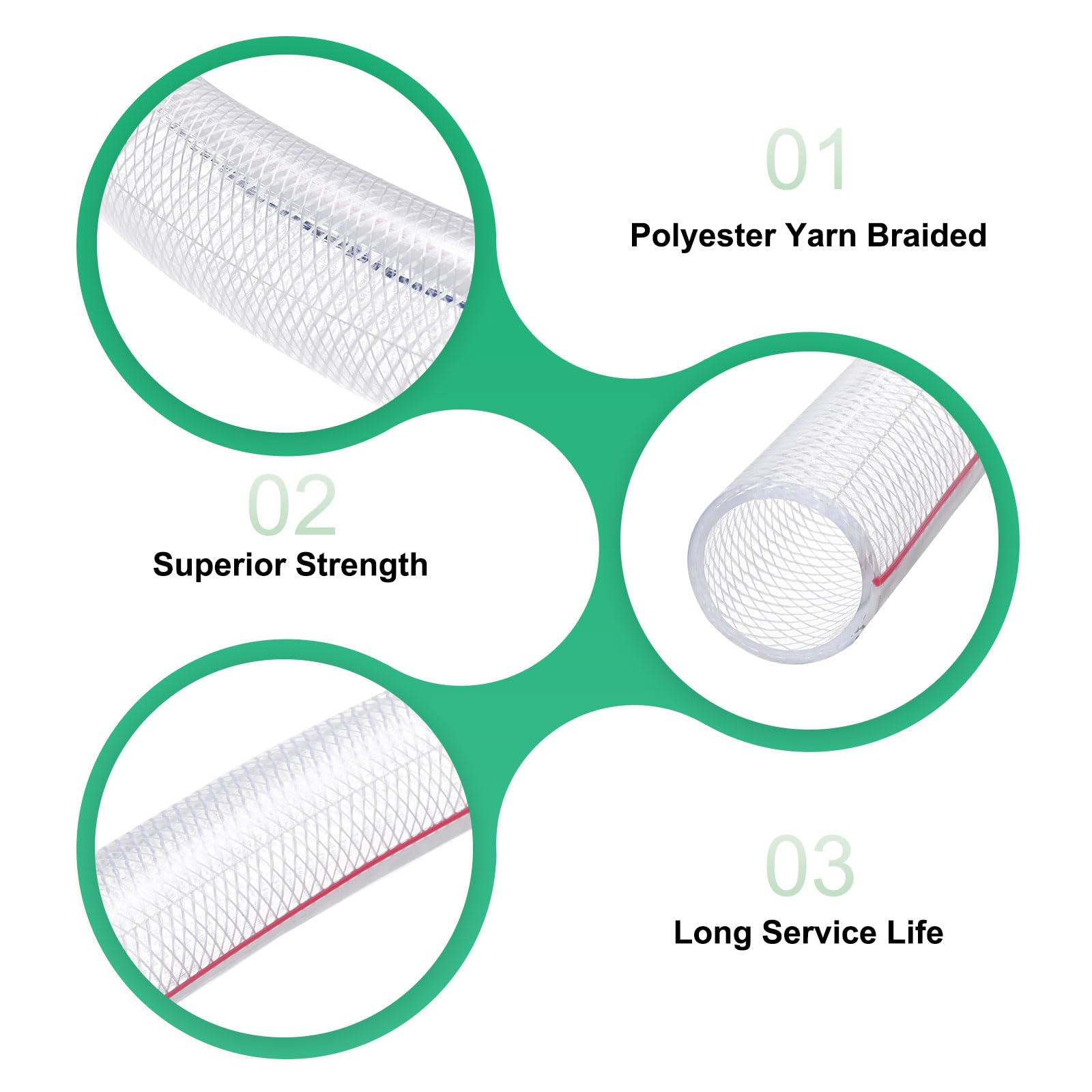 M METERXITY Tubo trasparente, diametro interno 3,8 cm x 3 m, ad alta pressione, intrecciato, flessibile, in PVC, per erogazione di acqua, olio, linee d'aria