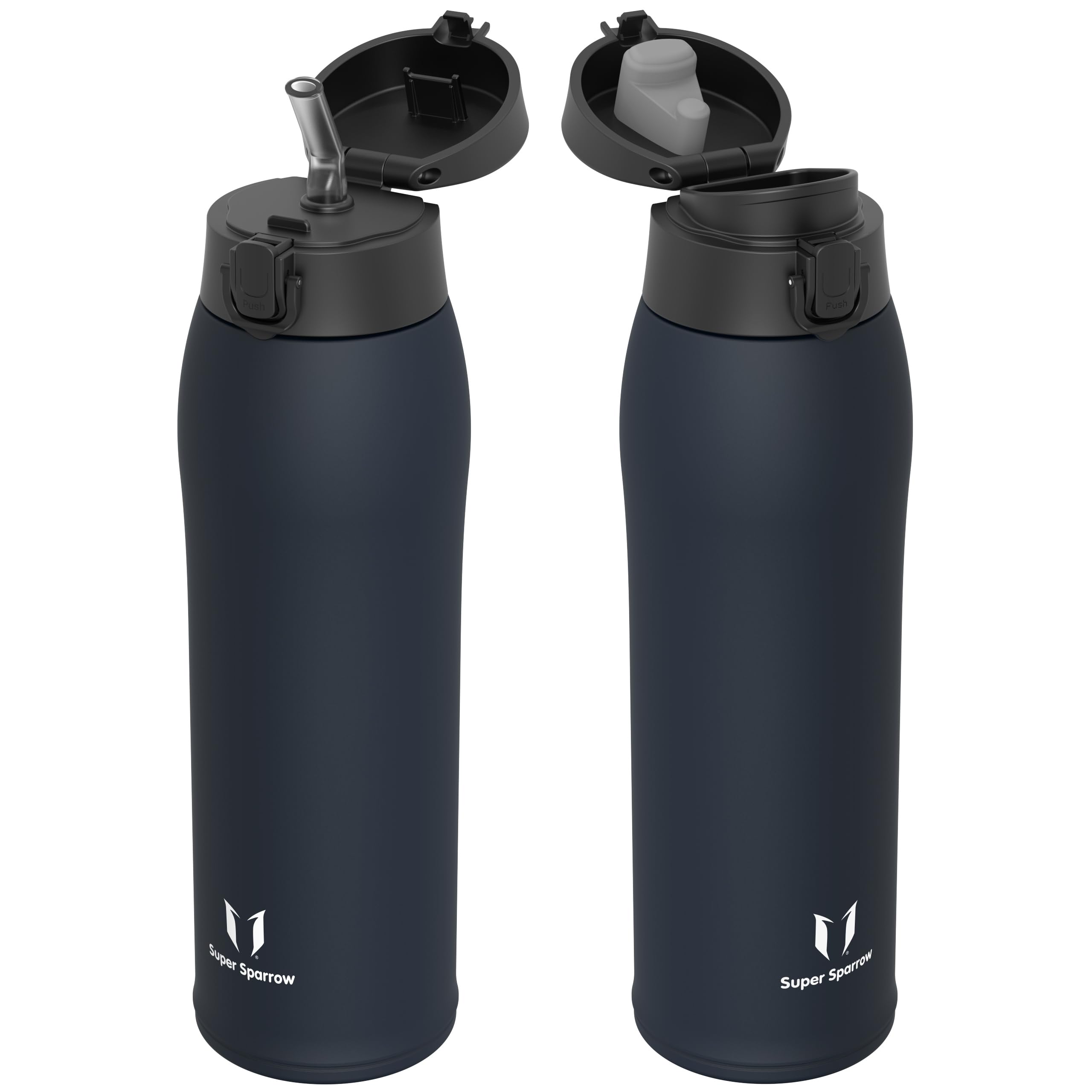 Super Sparrow Insulated Water Bottle - Travel Mug - 950ml - Stainless Steel Water Bottles - BPA Free - Leakproof Metal Bottles - Includes 2 Lids, Straw Lid & Spout Lid