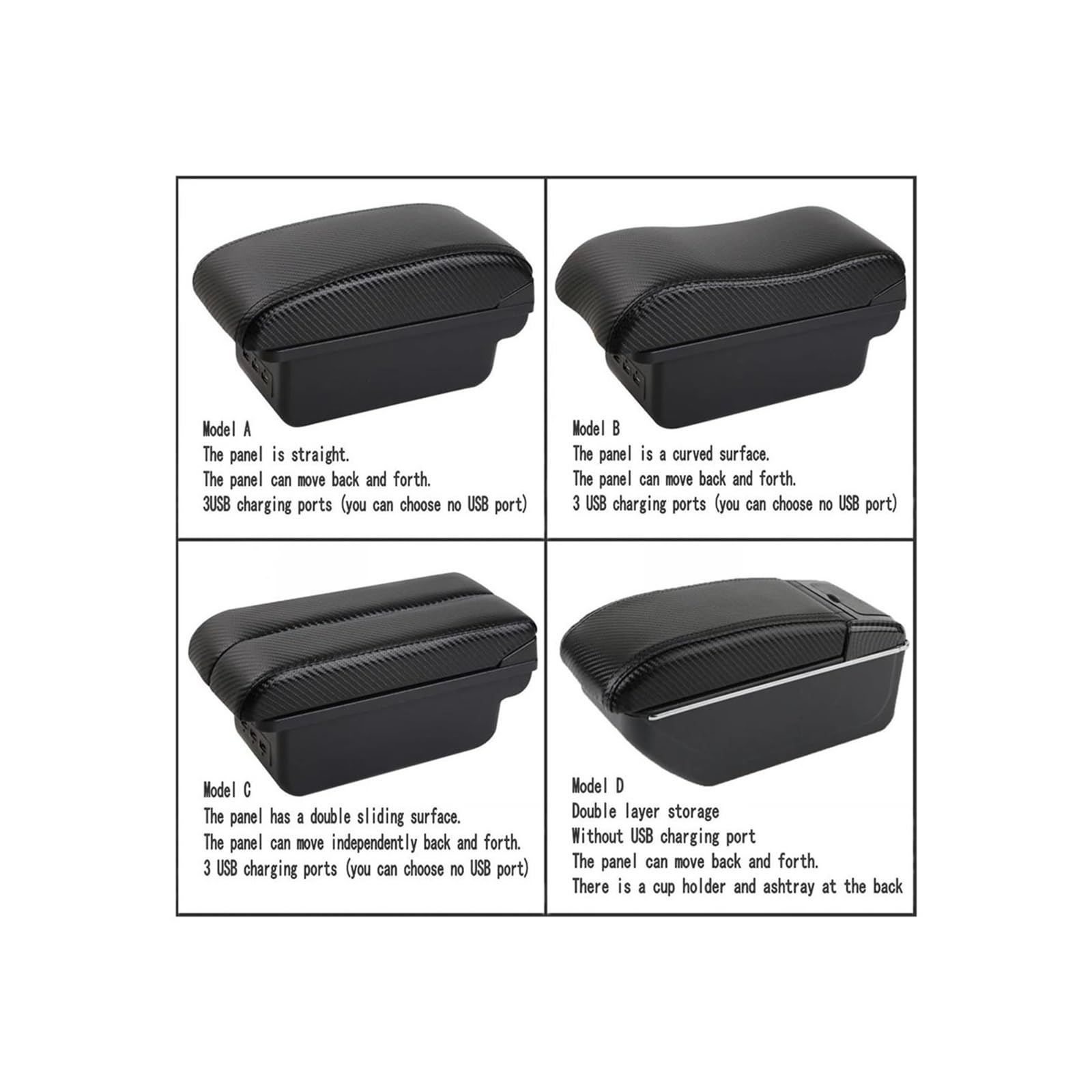 Copertura Bracciolo Auto Per Prius C Aqua Scatola Portaoggetti Bracciolo Per Auto Custodia Per Console Centrale Supporto Per Gomito Conducente(A-no Usb-black Line)