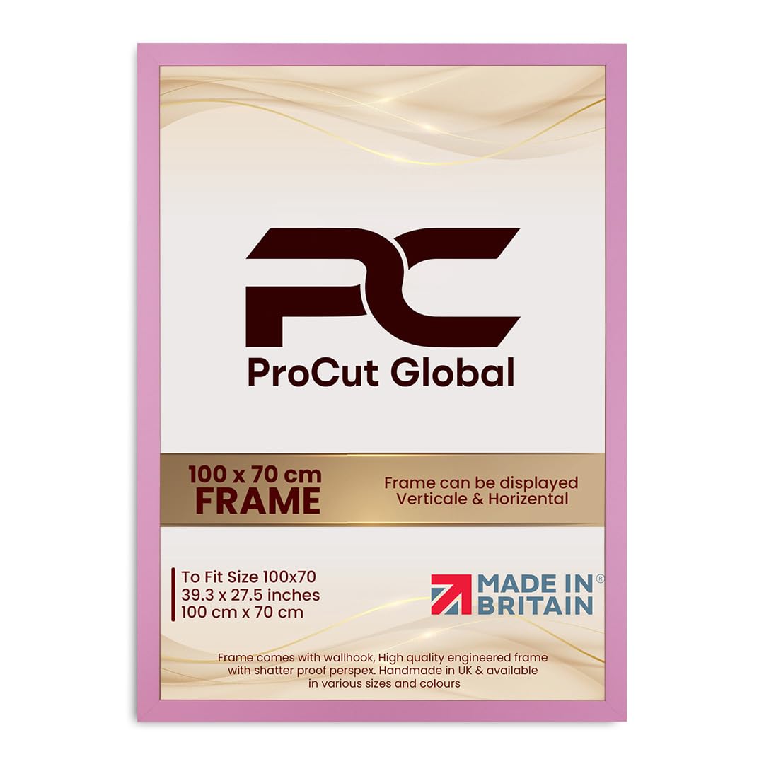 Procut Global 100X70CM Pink Picture Frames - Modern Wooden Photo Frame with Shatterproof Perspex for Wall or Tabletop - Perfect for Posters, Certificates, Prints - Sizes & Colors Available