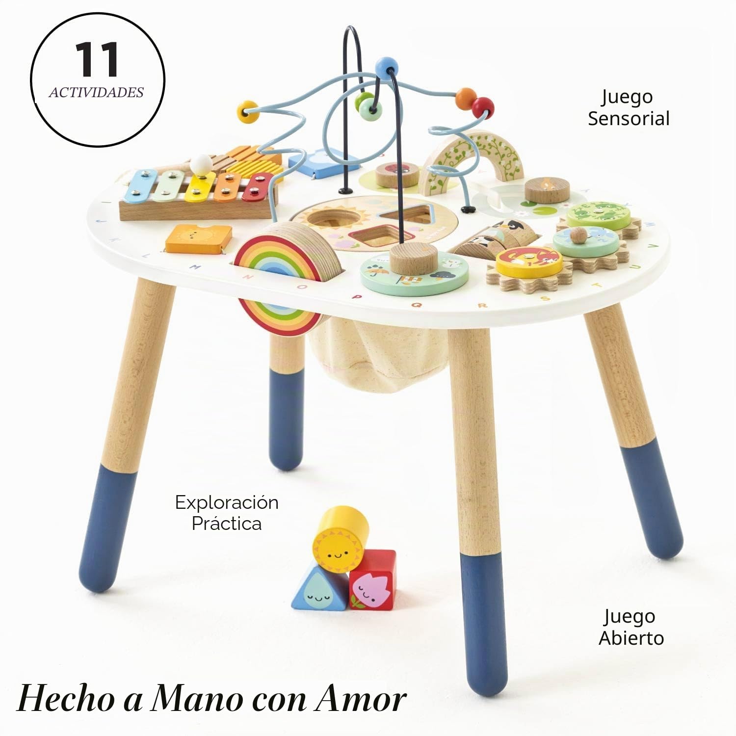 Le Toy Van - PL137 - Mesa multiactividad para niños, Apta a Partir de 18 Meses, Mesa multijuego Montessori, Juego ecológico, Juegos sensoriales, 12 Actividades, en Madera certificada FSC, Petilou