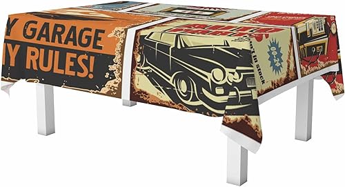Miniatura 6 de Letreros de lata vintage para automóvil, manteles de 52 x 70 pulgadas, antiguos pósteres oxidados retro para servicio de automóvil, mantel