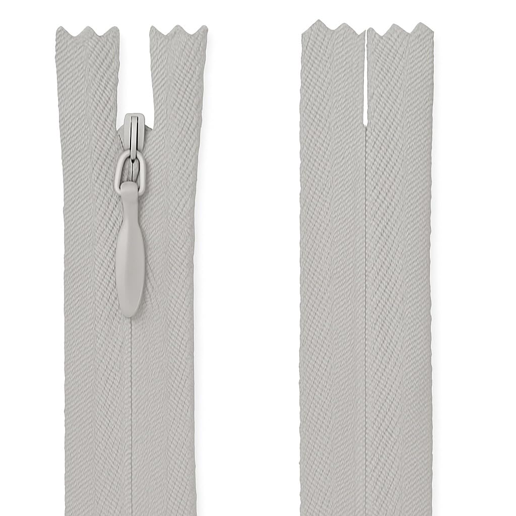 Invisible Zip Light Grey 22" (56cm) - Concealed Closed-End Nylon Zipper for Sewing & Dressmaking: Evening Dresses, Bridal Gowns, Coats, Long Skirts & Couture by Giddy Square — image 1