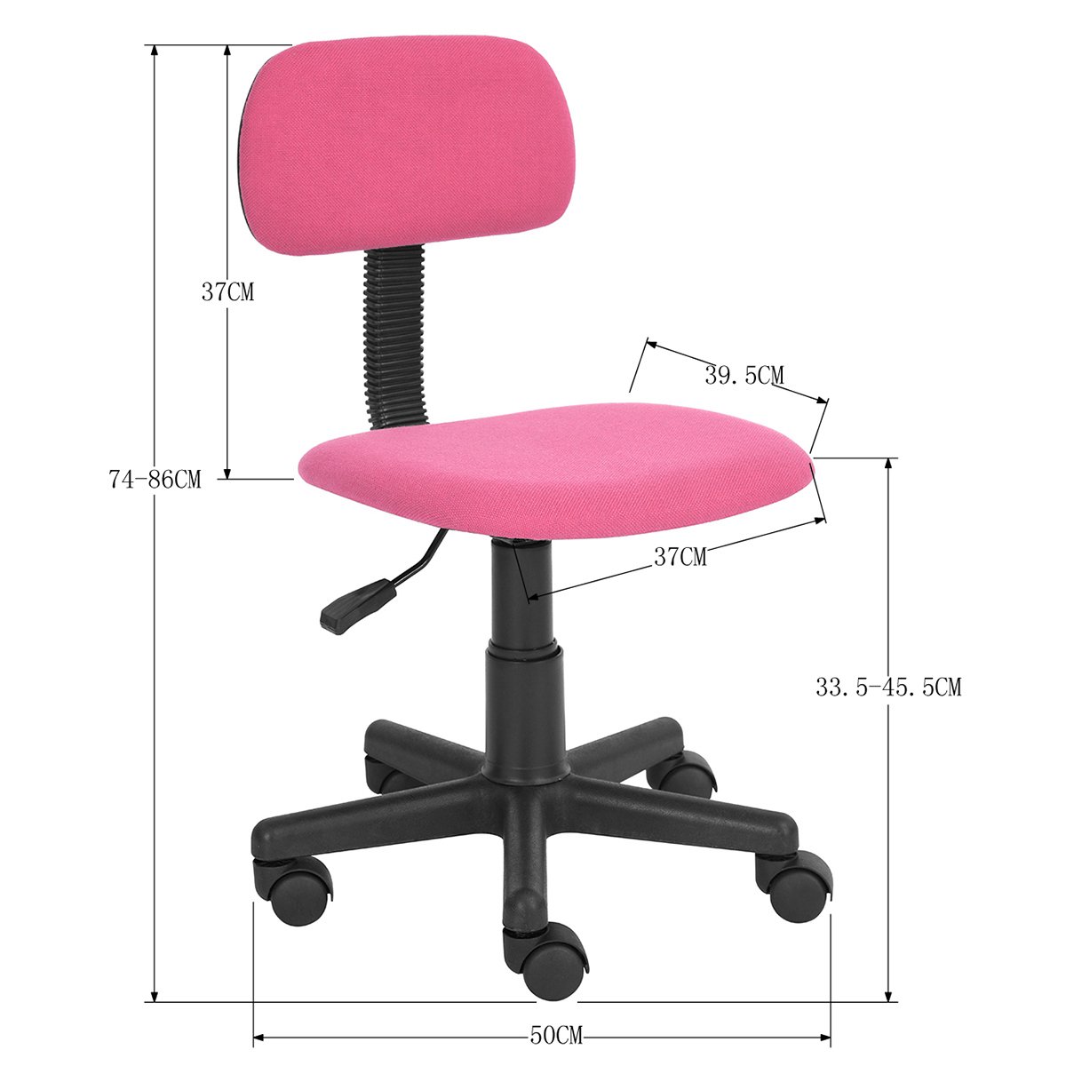 FurnitureR, sedia da bambini a schienale basso regolabile, elegante sedile da ufficio, computer, scrivania, studio, sedia girevole senza braccioli Pink