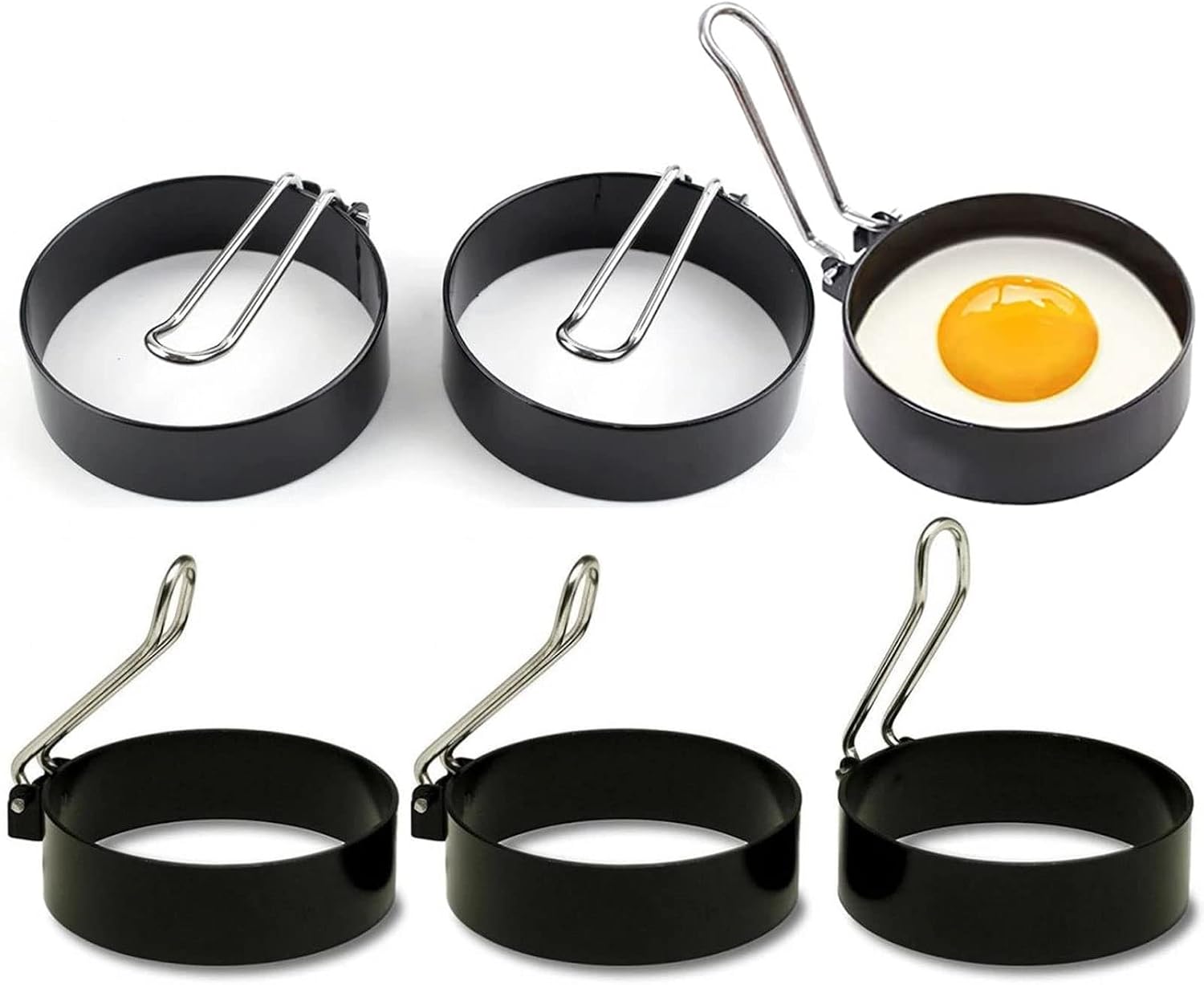 Egg Cup Egg Rings Pancake Pan Mold Egg Mcmuffins Non Stick Egg Molds For Frying Ring Molds For Cooking Sandwich (6pcs Round) Egg Cups, 20010125