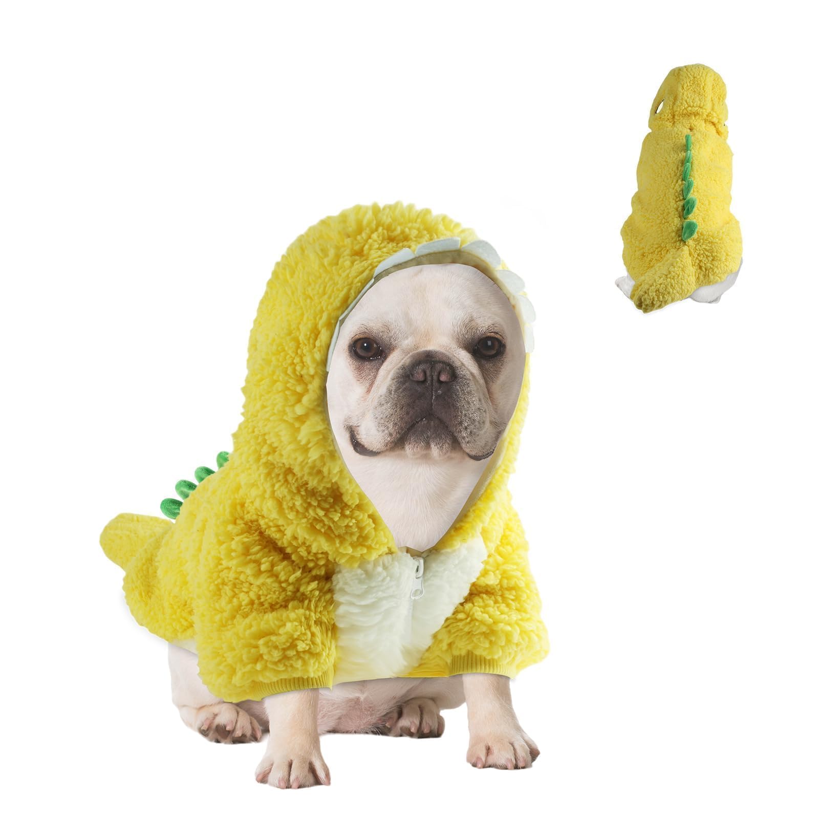 HOTUMN Warm Dog Dinosaur Coat - Dog Jacket Winter Coat Pet Warm Hoodie Dog Cold Weather Coats for Small Medium Dogs(Large, Yellow)