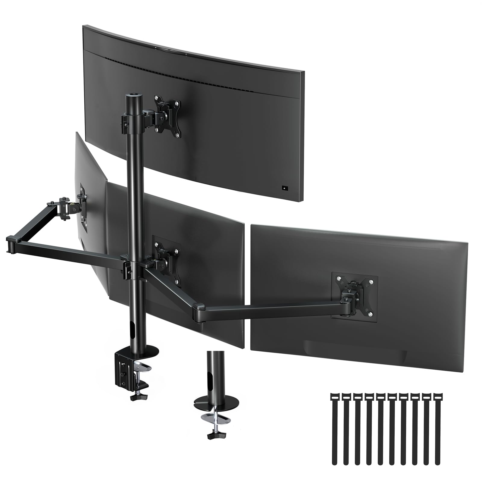 Quad Monitor Mount for 17-32 Inches - Fully Adjustable Heavy Duty 4 Arm Desk Mount, Max Load 22lbs per Screen, Clamp/Grommet, VESA 75/100mm, Black