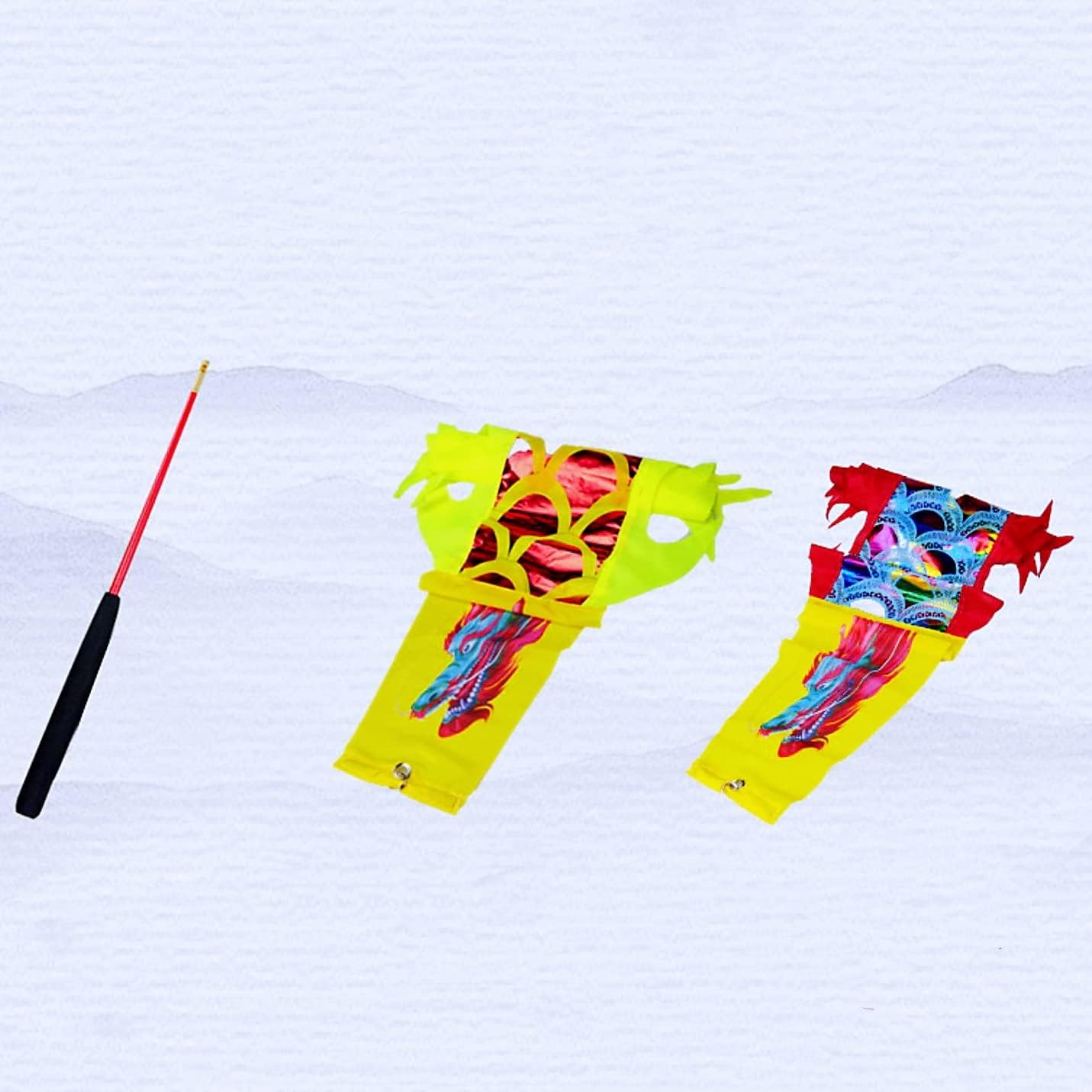 DSJUGGLING 3 Meters (9.8 FT) Golden Scale Dragon Poi, Outdoor Flinging Fitness Dragon Dance 3D Rainbow Color Dragon Ribbon Streamer with Fiberglass Handstick + Travel Bag! (Golden Yellow Dragon)