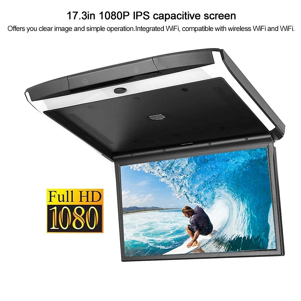 Monitor ribaltabile, monitor tetto per lettore tetto per auto 17,3 pollici 1080P, TV Bluetooth WIFI HDMI USB SD FM MP5 altoparlante, per Android 8.1