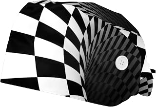 2 Pieces Working Hat with Buttons Adjustable Sweatband Bouffant Hats Unisex Tie Back Hats Black Hole Optical Illusions