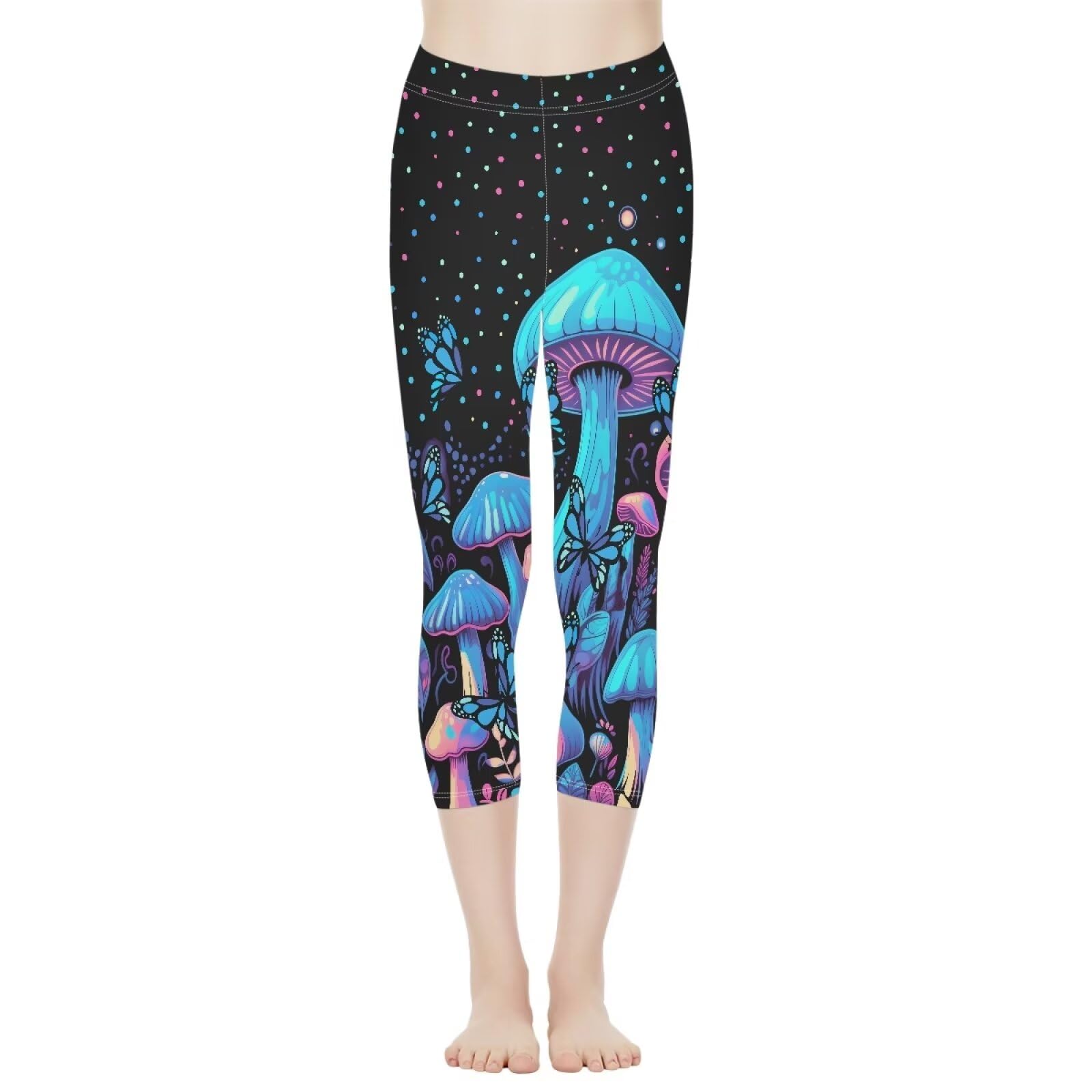 Binienty Women's Butterfly Leggings for Workout Running Dancing,Mushroom Yoga Pants High Waisted Fitness Leggings,Stretch & Comfortable