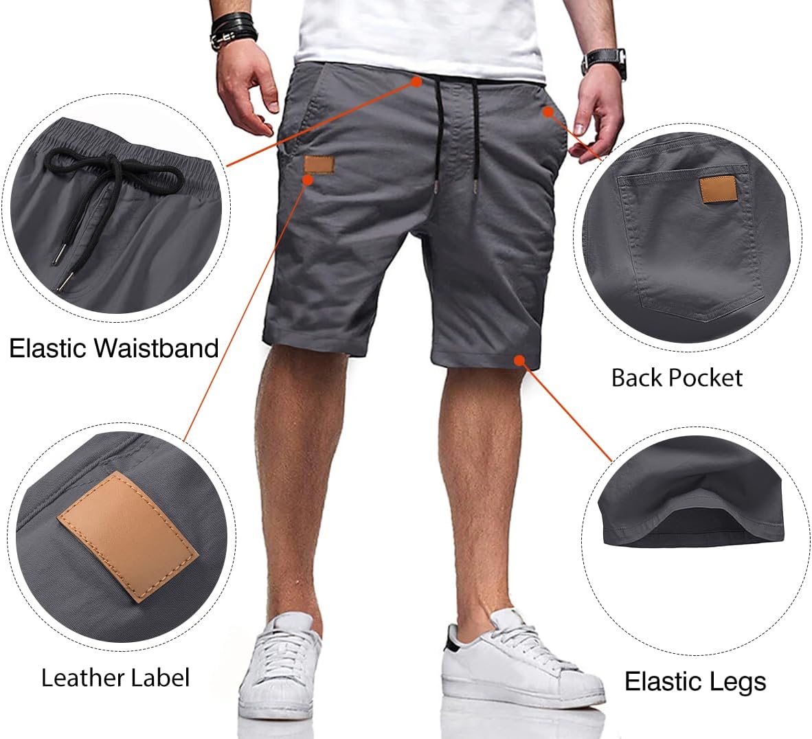 JMIERR Mens Casual Shorts - Cotton Drawstring Summer Beach Stretch Twill Chino Golf Shorts - Image 4