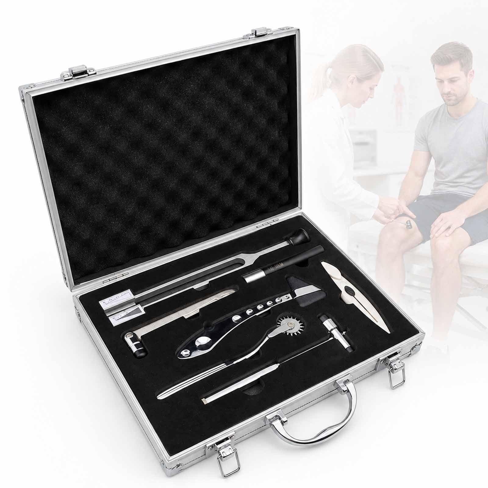 Set per Esame Neurologico, Set da 7 Pezzi con Custodia in Alluminio, Test di Puntura, Temperatura, Tatto, Vibrazione, Riflessi Tendinei per Studenti di Medicina E Professionisti