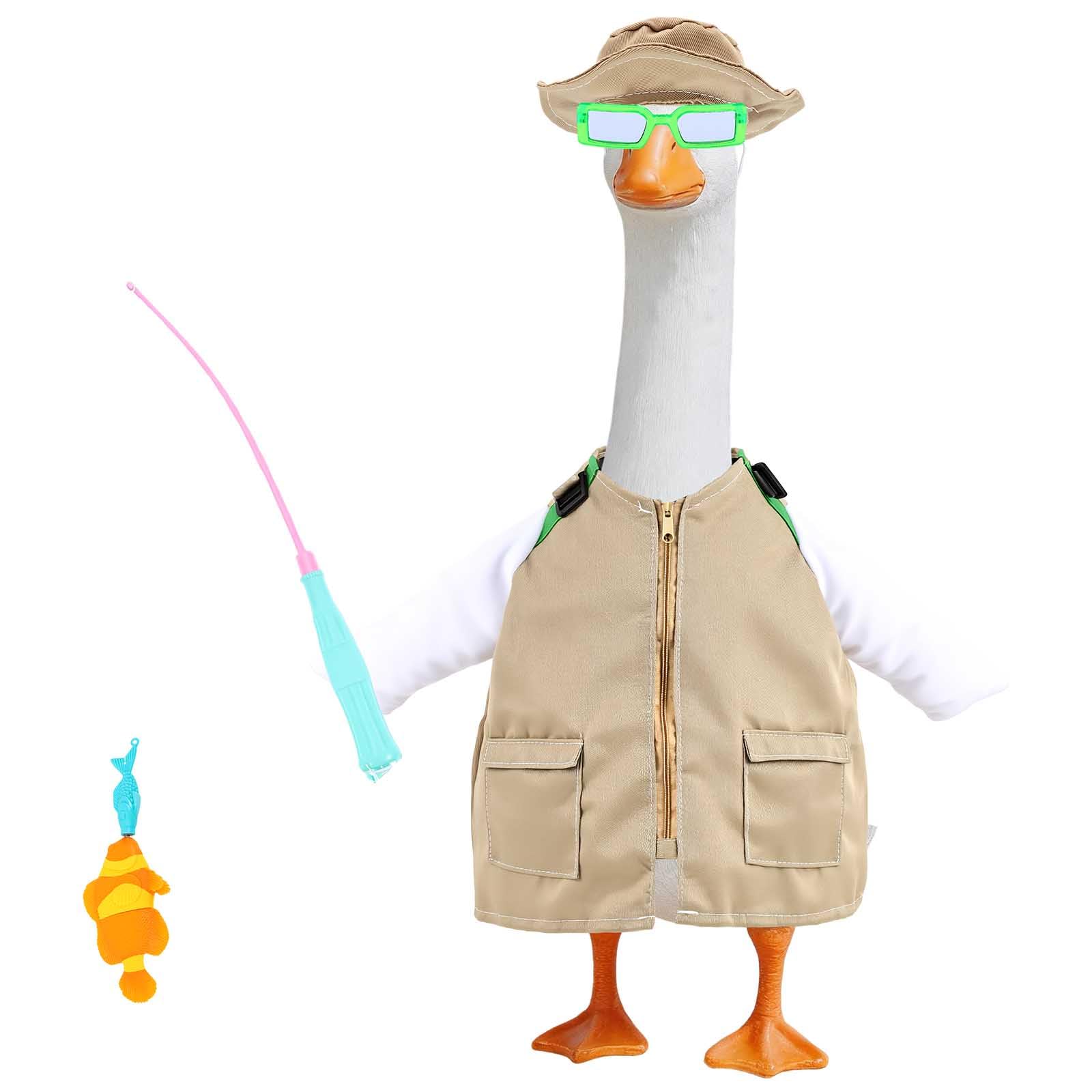 Fyeme Porch Goose Outfit for 23 In Statue, Garden Porch Gooses Accessories, Goose Costume Clothes for Indoor Outdoor Yard Lawn Patio Art Decor(Fishing)