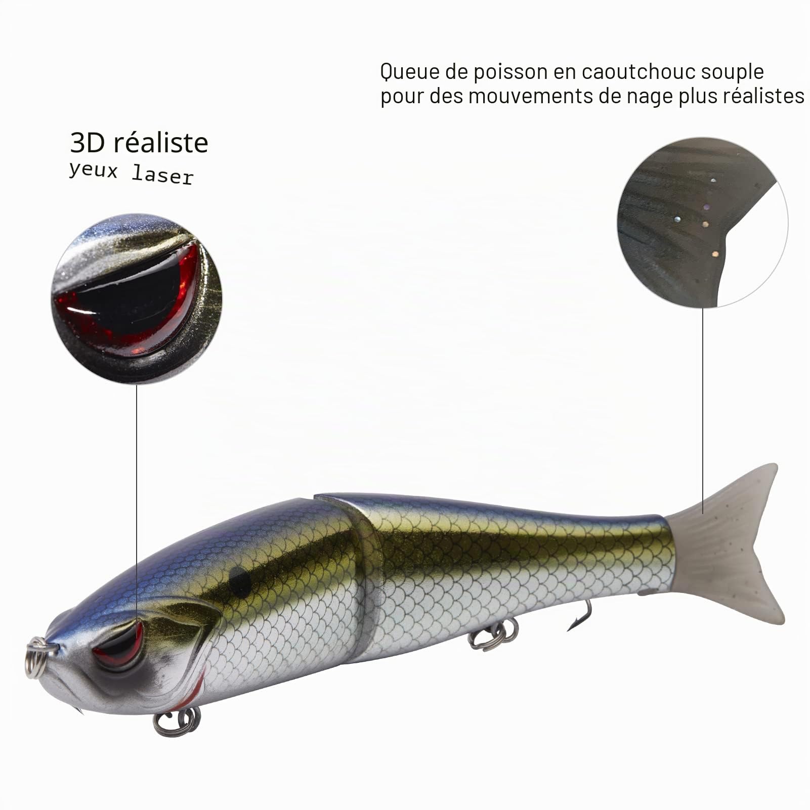 Bassdash Lot de 3 Combinaison d'appâts de pêche SwimShad Glide Baits Leurres Coulissants Swimbait Articulé pour Achigan, Brochet, Saumon, Truite, Maskinongé - Lot de 3