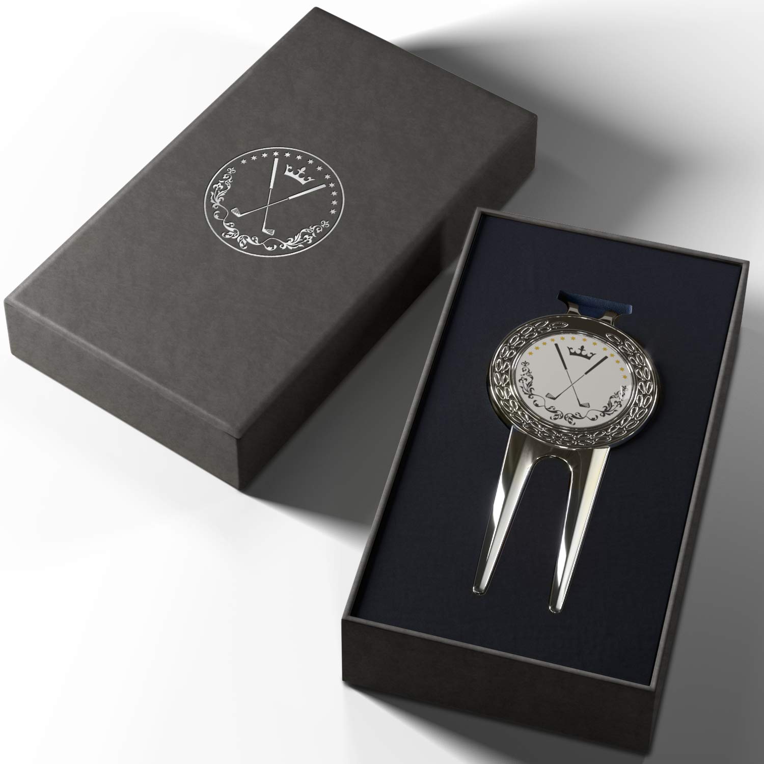 Pitchgabel Golf Divot Tool Magnet Ball Marker | Premium Qualität Ballmarker | Magnetisch Abnehmbarer Markierer | Ballmarkierung | Pitchmarken | Hochwertiger Marker | (Silber)