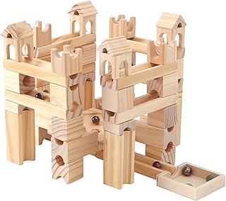 Wooden Marble Run for Kids Ages 4-8, 80 Pieces Wood Building Blocks Toys and Construction Play Set, Marble Track Maze Game STEM Learning Toys Gifts for Boys Girls (80pc Set)