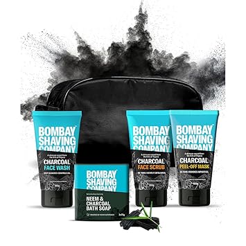 Bombay Shaving Company Valentine's Day Gift Kit For Men|Activated Charcoal Facial Kit|Charcoal Face Wash, 100 Gm, Charcoal Face Scrub, 100 Gm, Neem & Charcoal Soap, 75Gm, Charcoal Peel Off Mask, 100Gm - image, photos